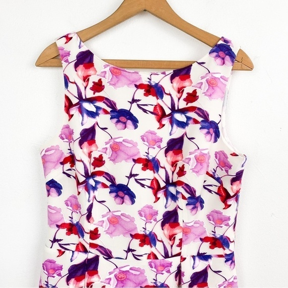 Rickie Freeman for Teri Jon Purple Floral High Neck Knee Length Dress Sz 12 - Picture 3 of 10